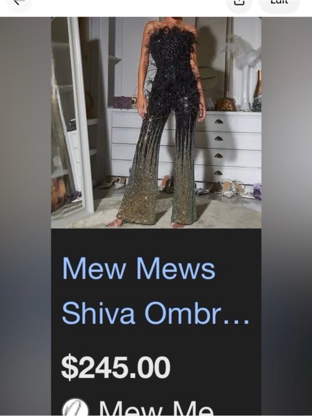 Strapless Feather Sequin Jumpsuit in Black
